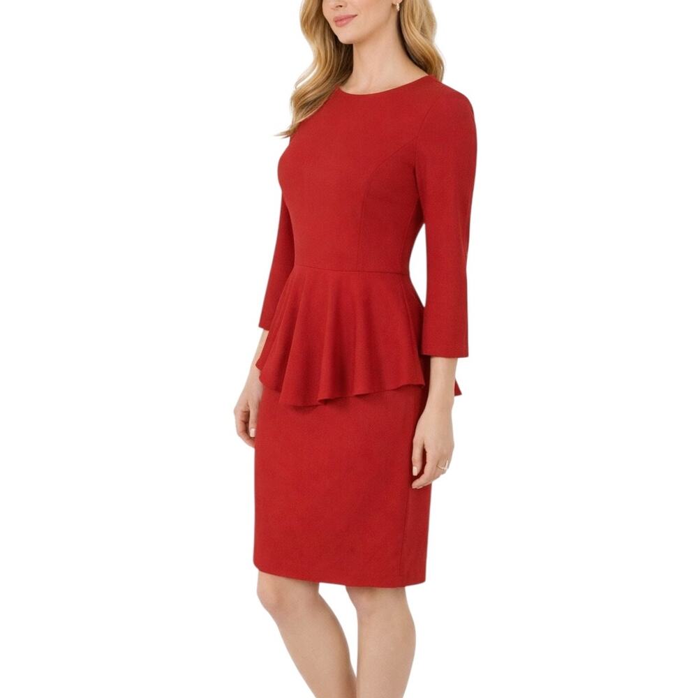 Belle Badgley Mischka Red Peplum Midi Dress 4 Party Stretch